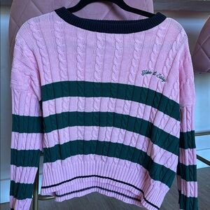 Pink and Green Cable Knit Sweater